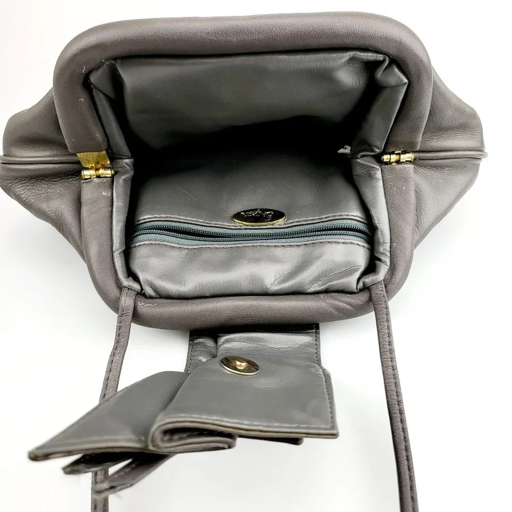 ASPECTS Grey Leather Crossbody Bag Thin Strap Basic Minimal Made in KOREA - Picture 5 of 14